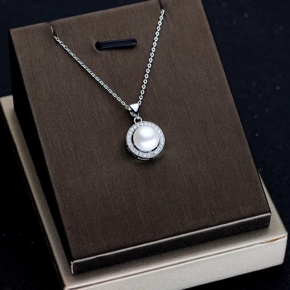 Real Pearl Pendant Necklace Silver Platinum Plated, Natural Gemstone Necklace